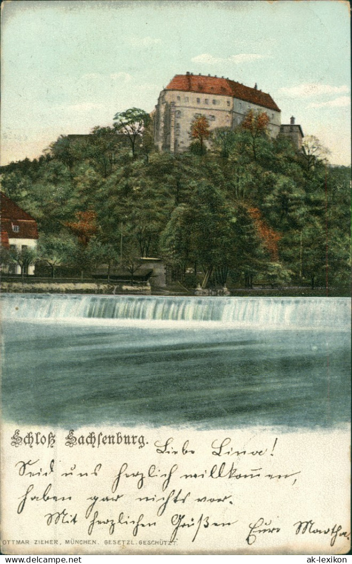 Ansichtskarte Frankenberg (Sachsen) Schloß Sachsenburg, Wehr 1905 - Frankenberg