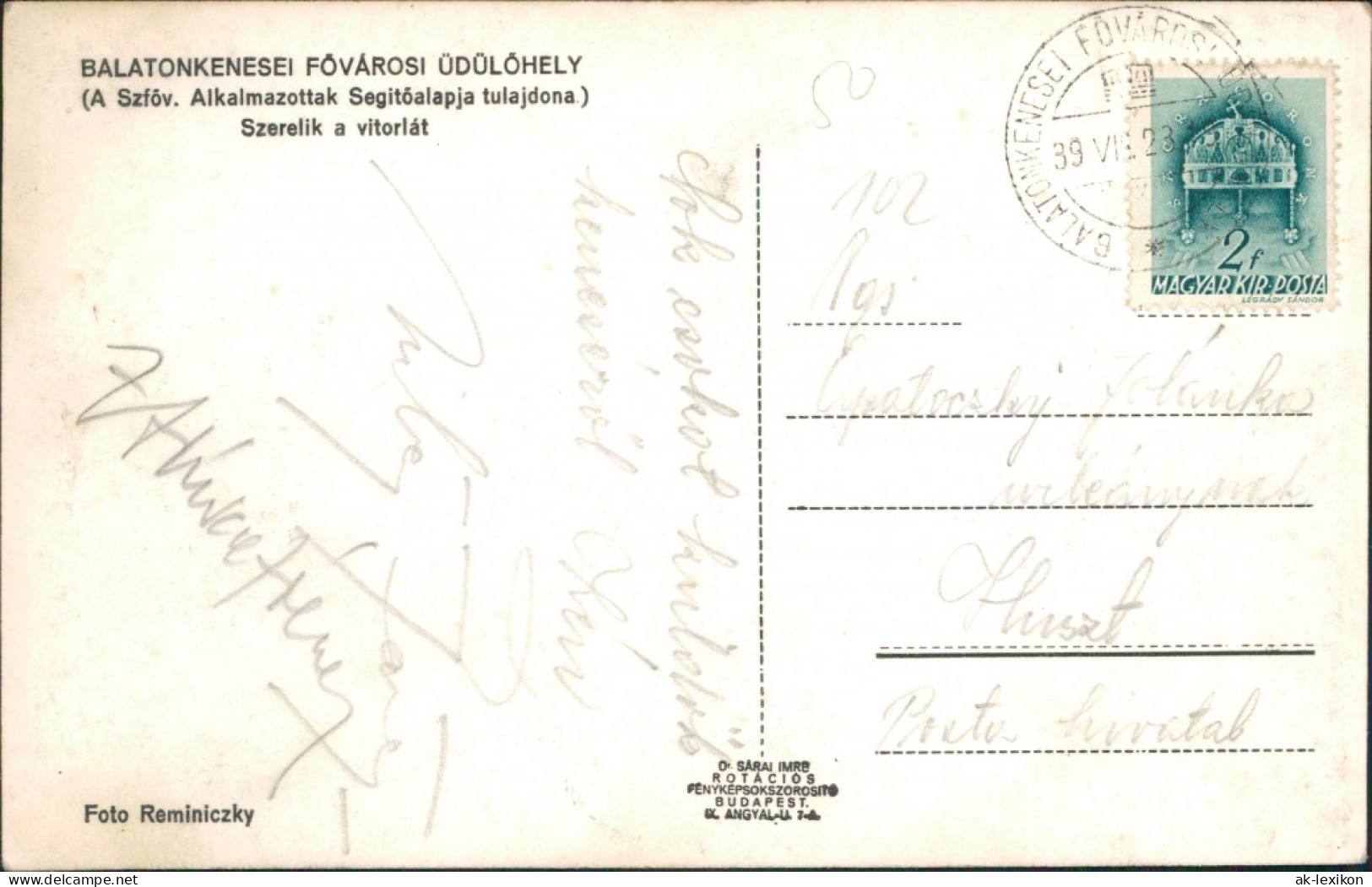 Postcard Balatonkenese BALATONKENESEI FŐVÁROSI ÜDÜLŐHELY 1923 - Hungary