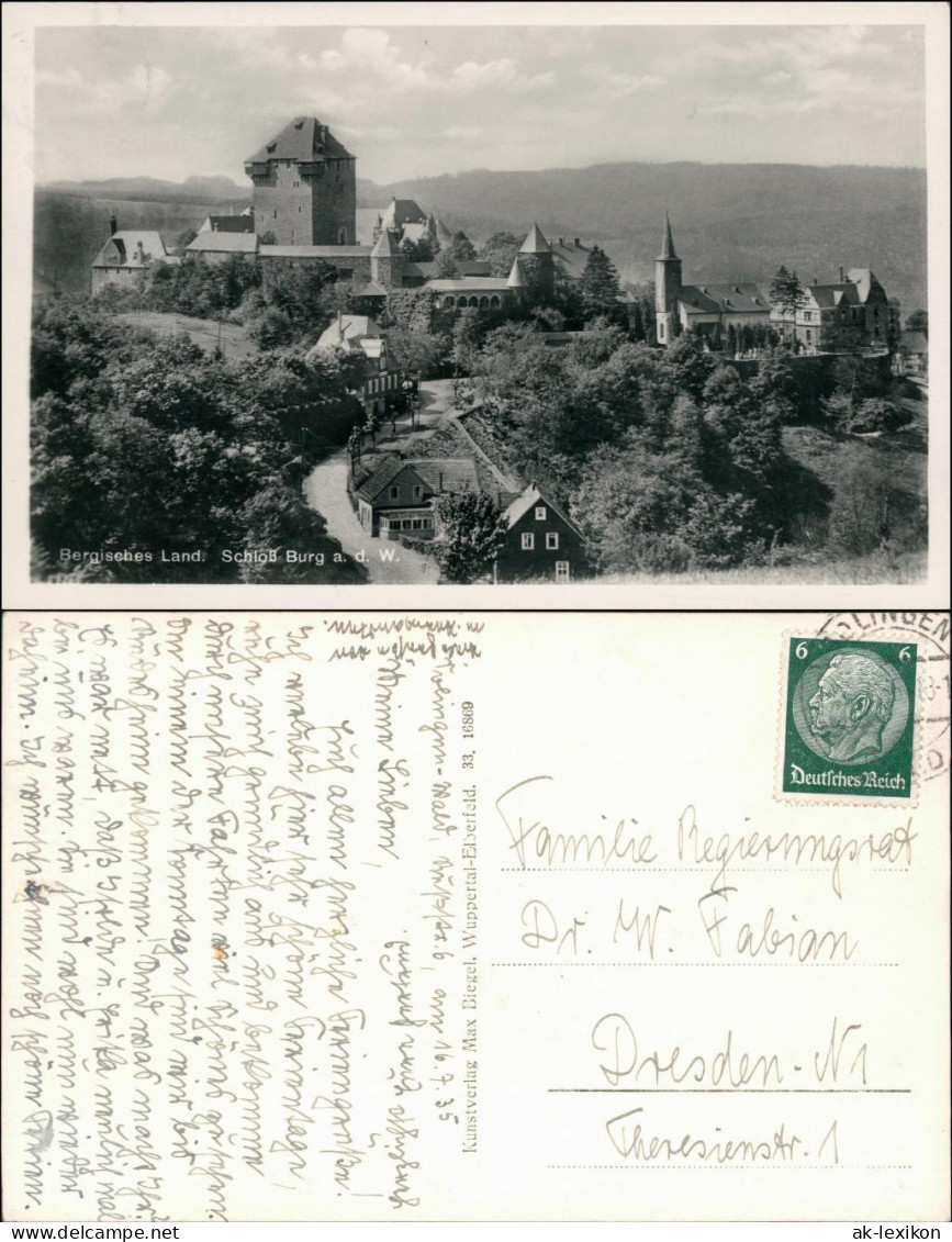 Ansichtskarte Burg An Der Wupper-Solingen Blick Auf Das Schloß 1936  - Solingen