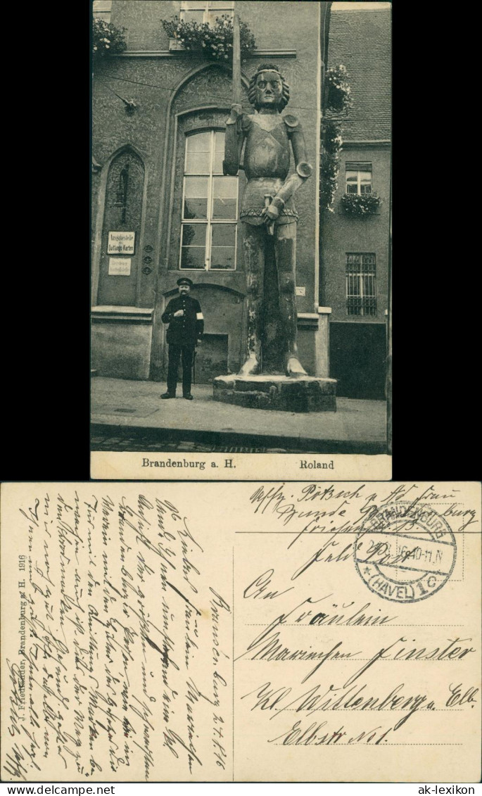 Ansichtskarte Brandenburg An Der Havel Polizist Vor Dem Roland 1916  - Brandenburg