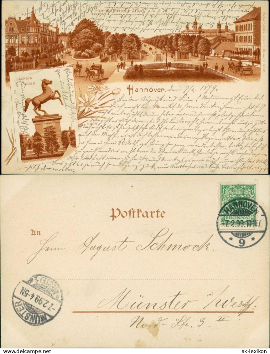Litho AK Hannover 2 Bild Litho: Sachsenross, Herrenhäuser-Allee 1899  - Hannover
