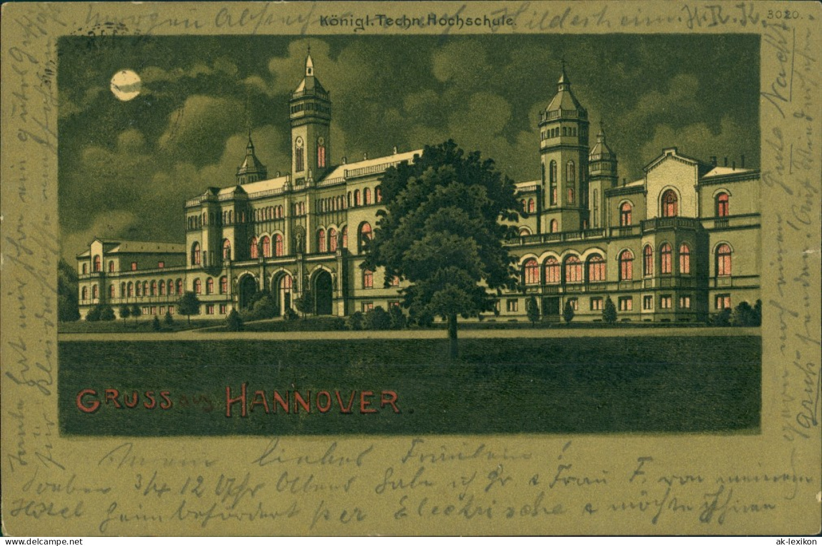 Ansichtskarte Litho AK Hannover Mondscheinlitho Gruss Aus Hochschule 1901  - Hannover