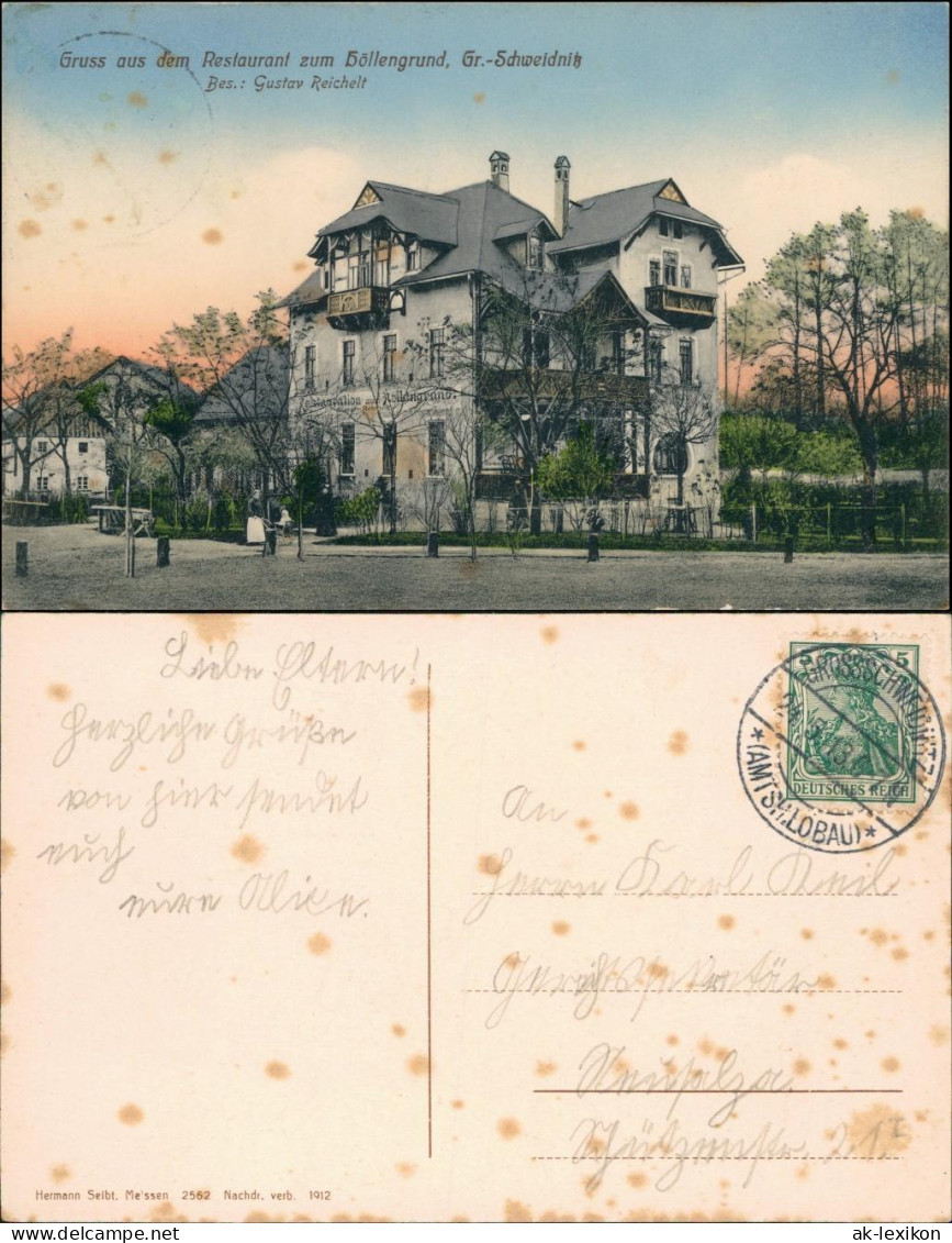 Großschweidnitz (OL) Swó&#324;ca Gruss Aus Dem Restaurant Höllengrund 1912  - Grossschweidnitz