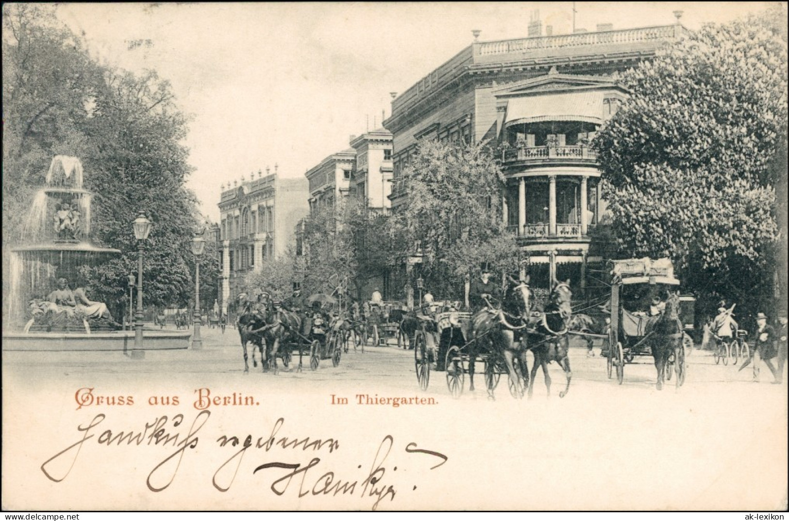 Ansichtskarte Tiergarten-Berlin Straßenpartie - Kutschen - Villa 1908  - Dierentuin