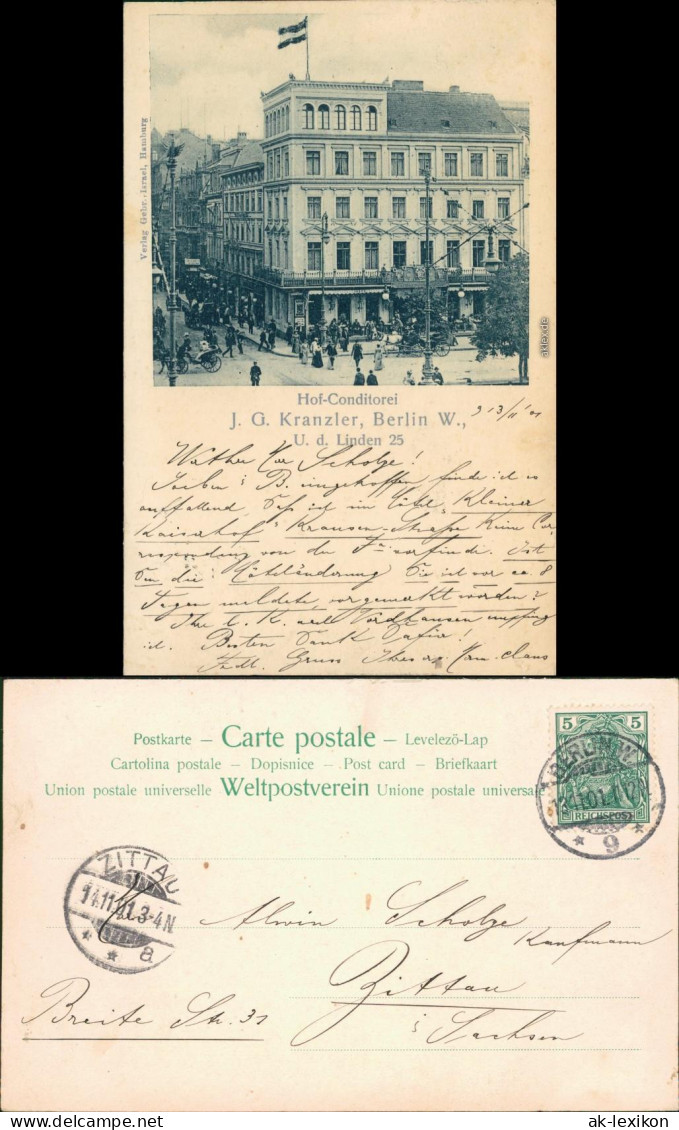 Ansichtskarte Mitte-Berlin J.G. Kranzler Conditorei - Unter Den Linden 1911  - Mitte