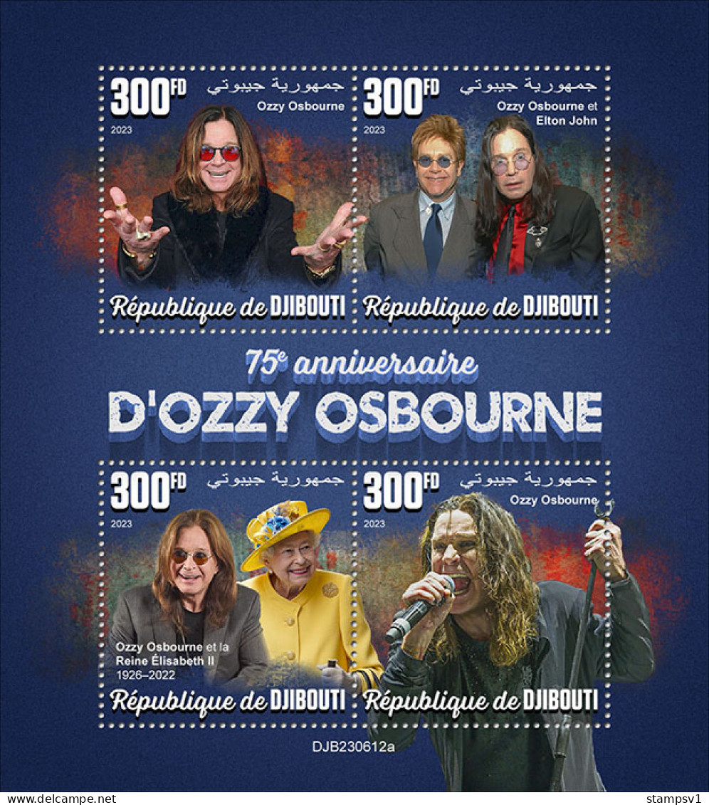 Djibouti 2023 75th Anniversary Of Ozzy Osbourne. Queen Elizabeth II.  (612a) OFFICIAL ISSUE - Familles Royales