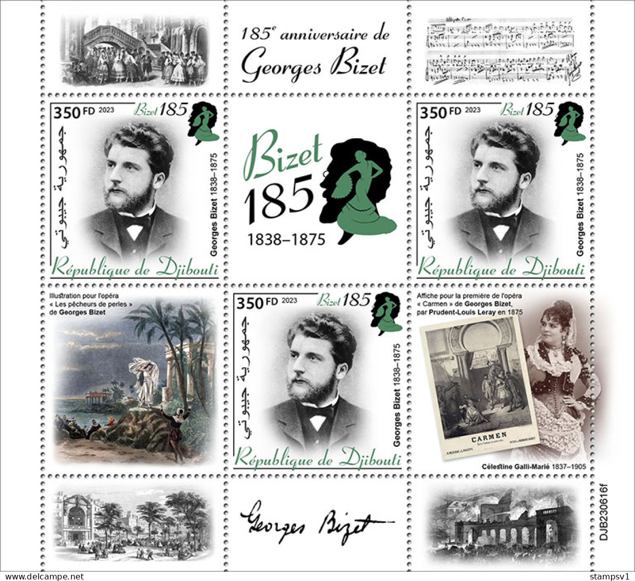 Djibouti 2023 185th Anniversary Of Georges Bizet.  (616) OFFICIAL ISSUE - Musique