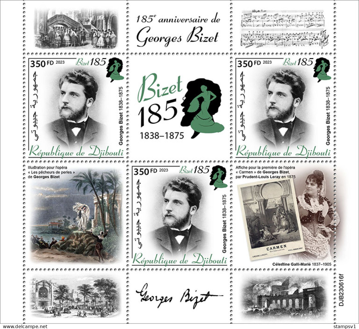 Djibouti 2023 185th Anniversary Of Georges Bizet.  (616) OFFICIAL ISSUE - Musik