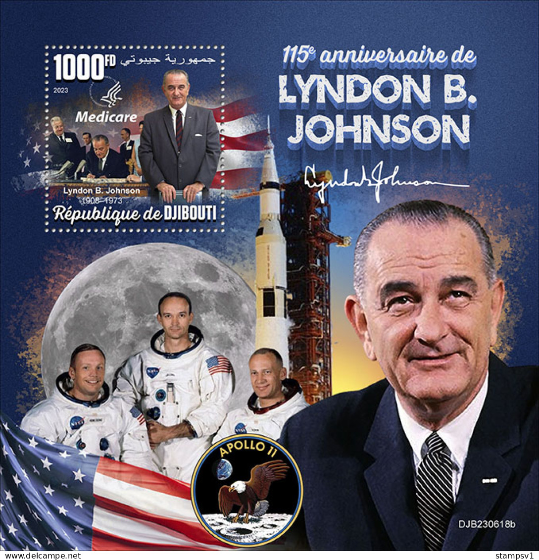 Djibouti 2023 115th Anniversary Of Lyndon B.Johnson. Space. (618b) OFFICIAL ISSUE - Africa