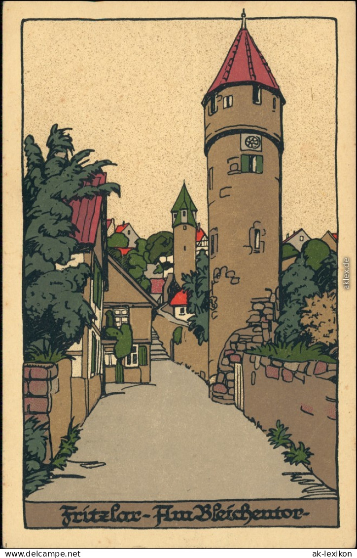 Ansichtskarte Fritzlar Straßenpartie Am Bleichentor - Steindruck AK 1928  - Fritzlar