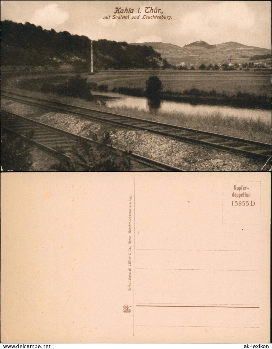 Ansichtskarte Kahla (Thüringen) Bahnstrecke - Saaletal, Leuchtenburg 1914  - Kahla
