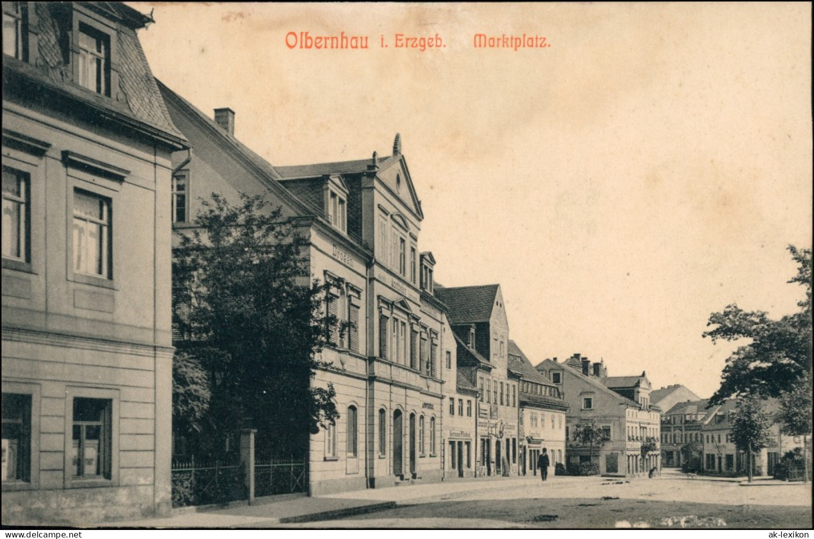 Ansichtskarte Olbernhau Marktplatz- Geschäfte 1909  - Olbernhau