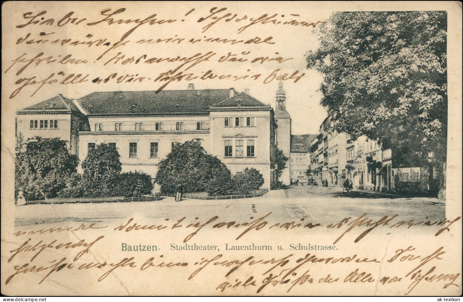 Ansichtskarte Bautzen Budyšin Schulstrasse, Lauenthurm - Stadttheater 1905  - Bautzen