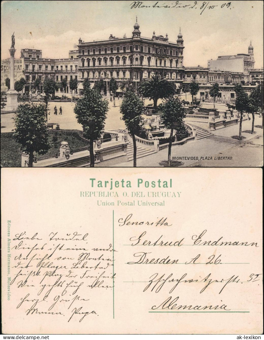 Postcard Montevideo Uruguay Plaza Libertad 1913 - Uruguay