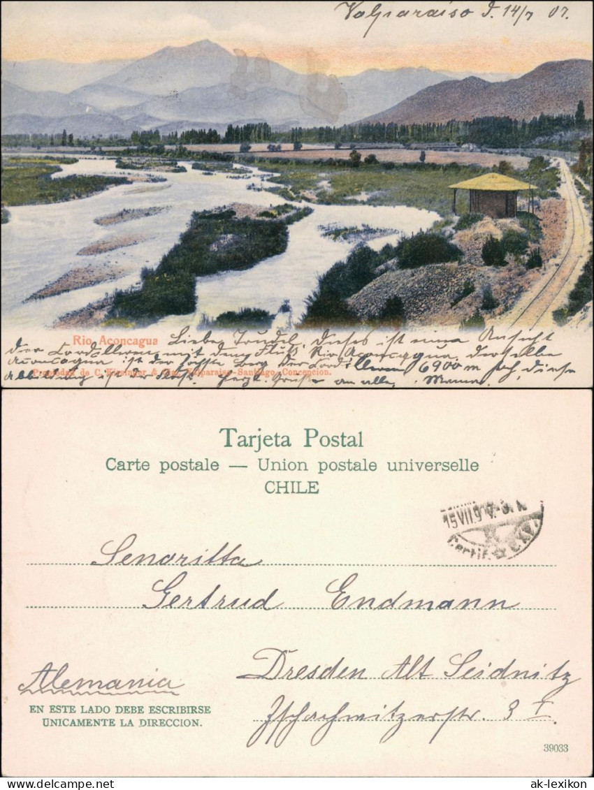 Postcard Valparaíso Río Aconcagua - Haltepunkt 1907  - Chile