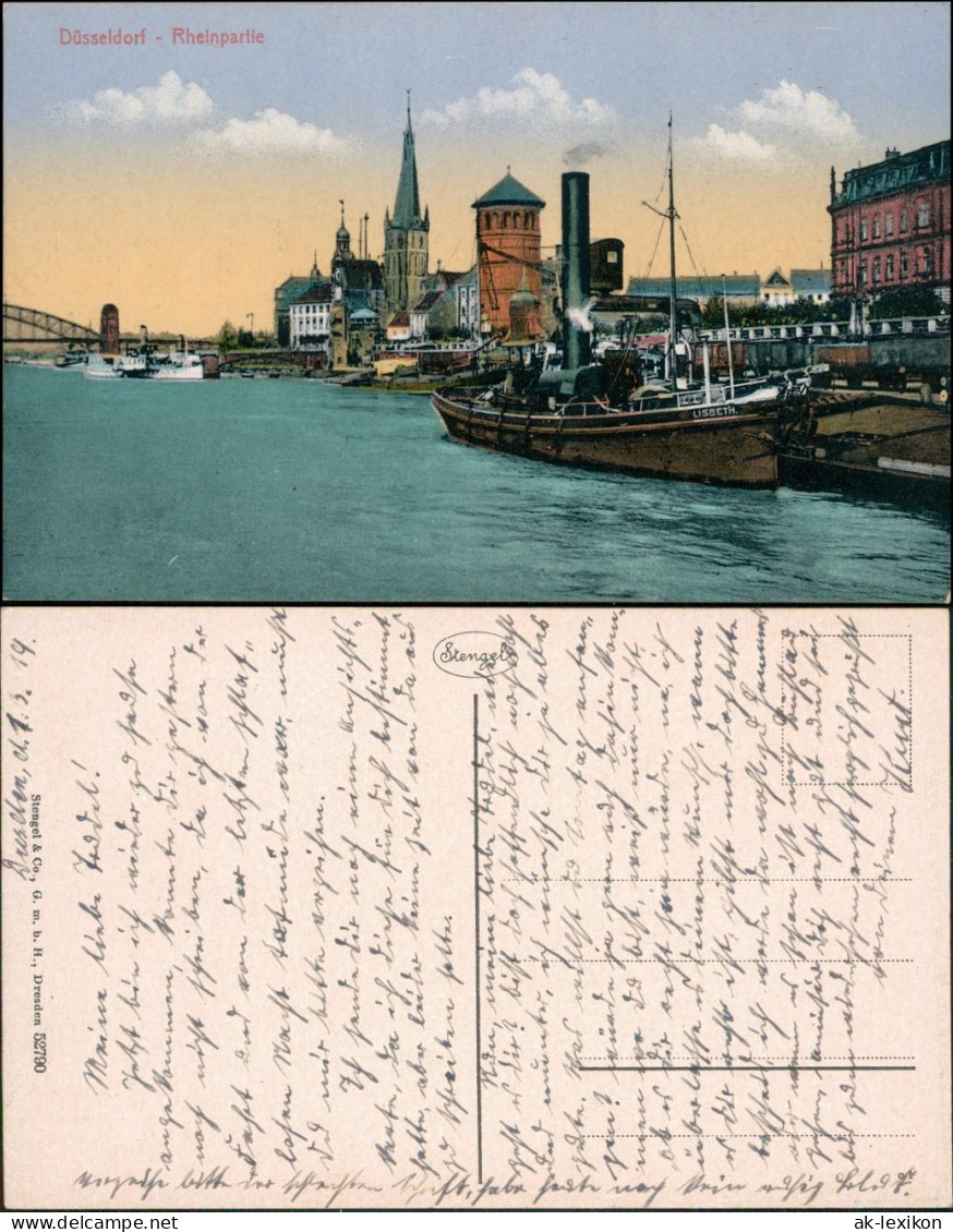 Ansichtskarte Düsseldorf Stadt, Rheinpartie - Dampfer Lisbeth 1919  - Duesseldorf