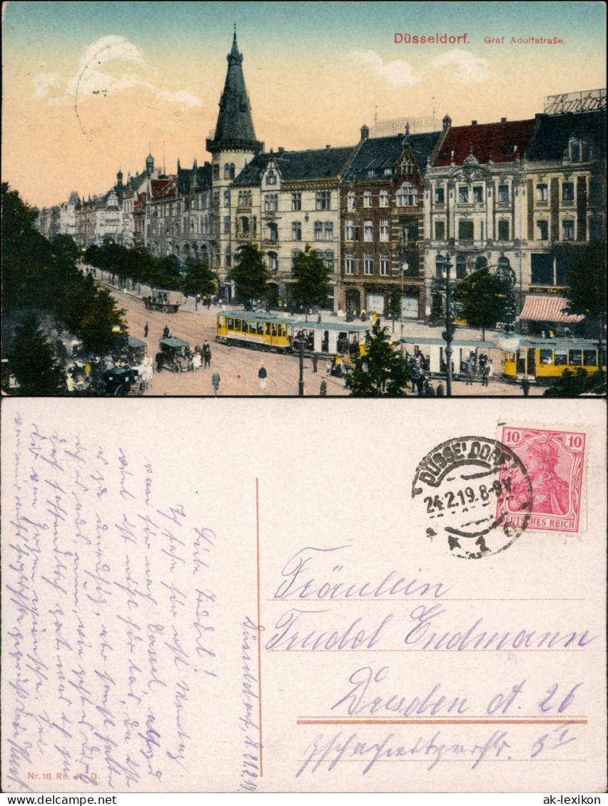 Ansichtskarte Düsseldorf Graf Adolfstraße - Straßenbahn 1916 - Duesseldorf