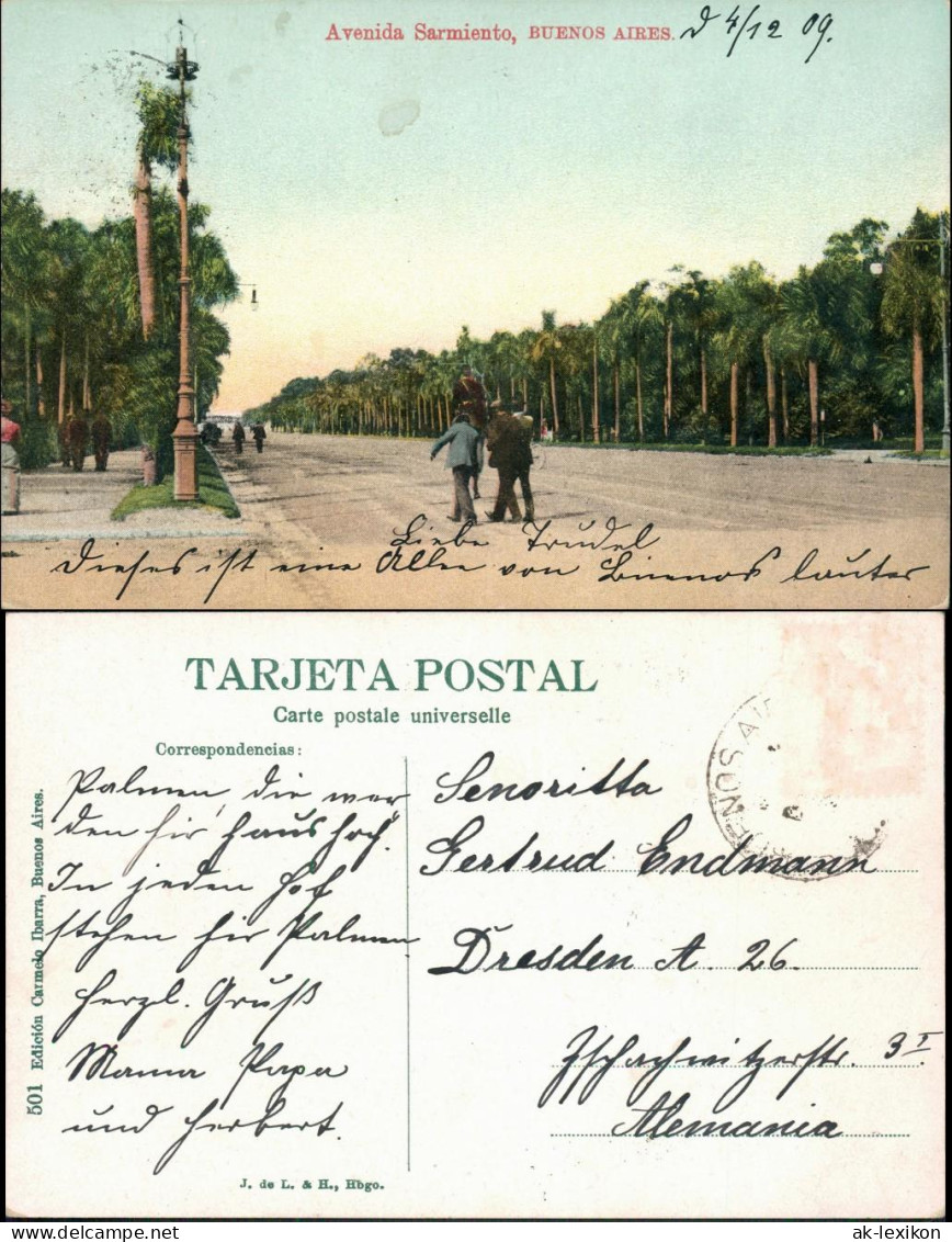 Postcard Buenos Aires Avenida Sarmiento Argentinia  1909 - Argentine