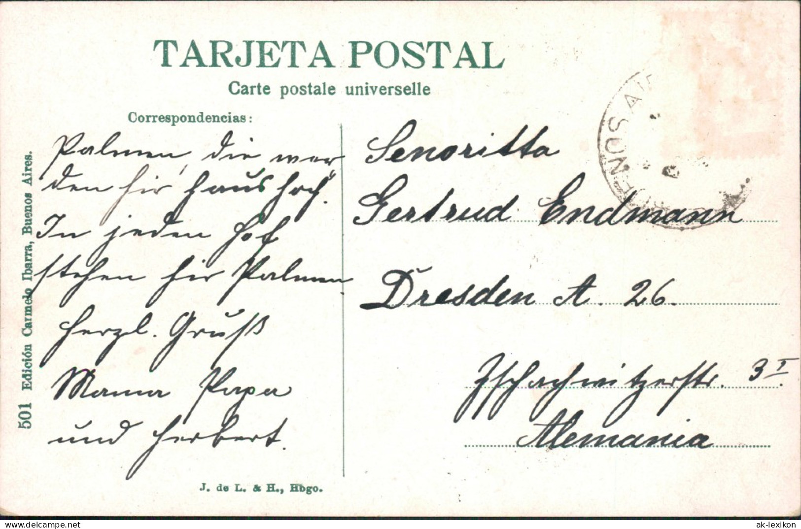 Postcard Buenos Aires Avenida Sarmiento Argentinia  1909 - Argentina