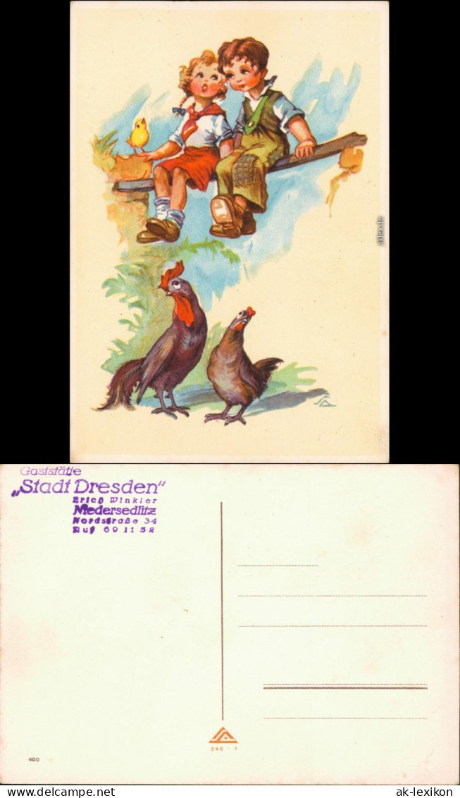 Ansichtskarte  Künstlerkarte: Kinder - Hahn Und Henne 1964  - Portraits