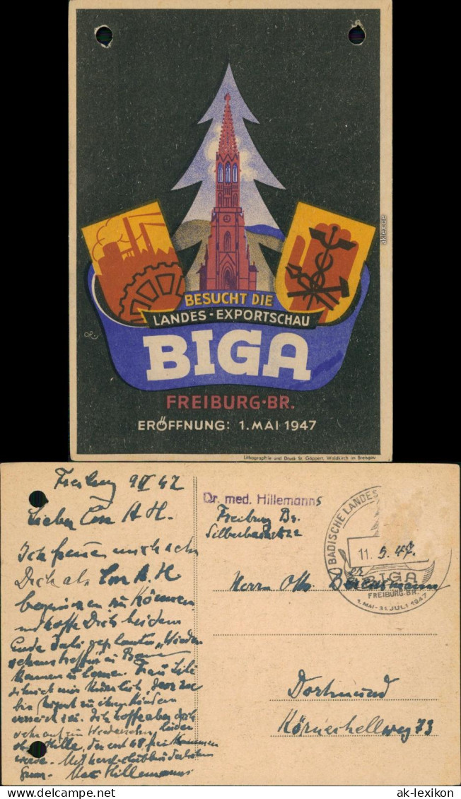 Ansichtskarte Freiburg Im Breisgau Künstlerkarte BIGA - Exportschau 1947  - Freiburg I. Br.