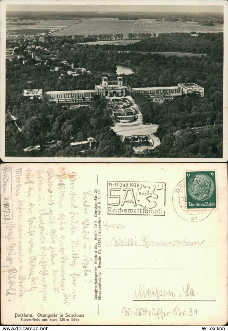 Ansichtskarte Potsdam Luftbild - Orangerie Sanssouci - Hinterland 1938  - Potsdam