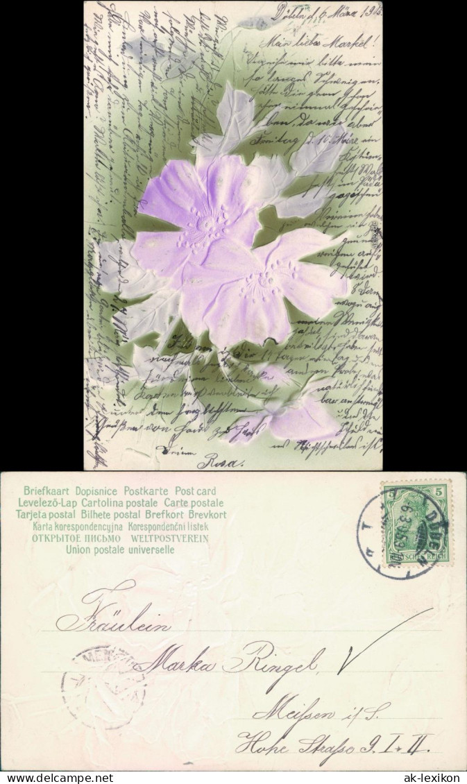 Ansichtskarte  Effekt-Präge-Künstlerkarte - Blumen 1905 Prägekarte - 1900-1949