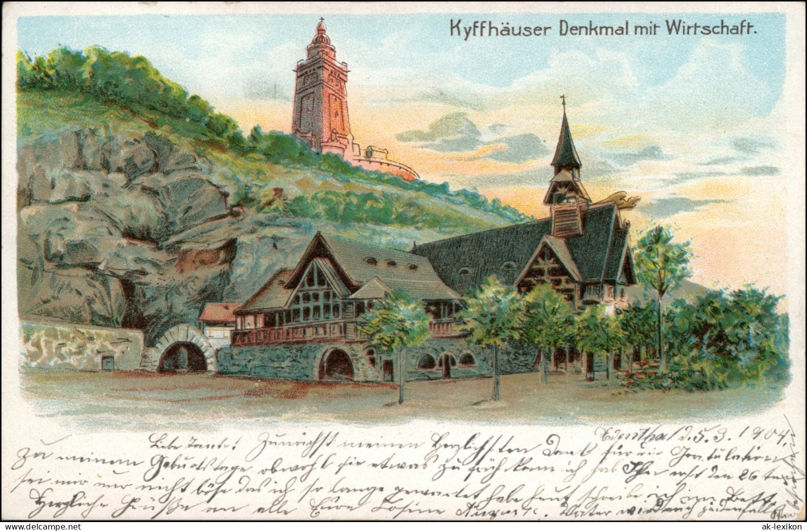 Kelbra (Kyffhäuser) Künstlerlitho: Kyffhäuser Und Wirtschaft 1904  - Kyffhäuser