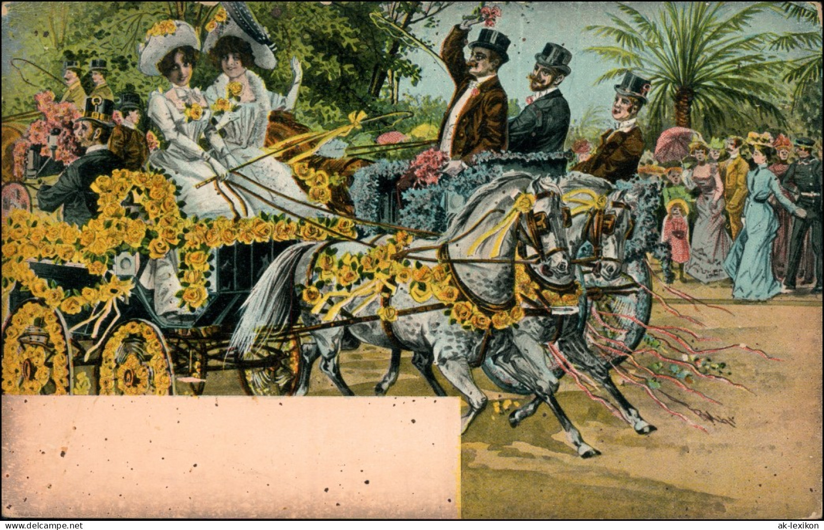 Ansichtskarte  Geschmückter Pferdewagen - Künstlerkarte 1911  - Chevaux