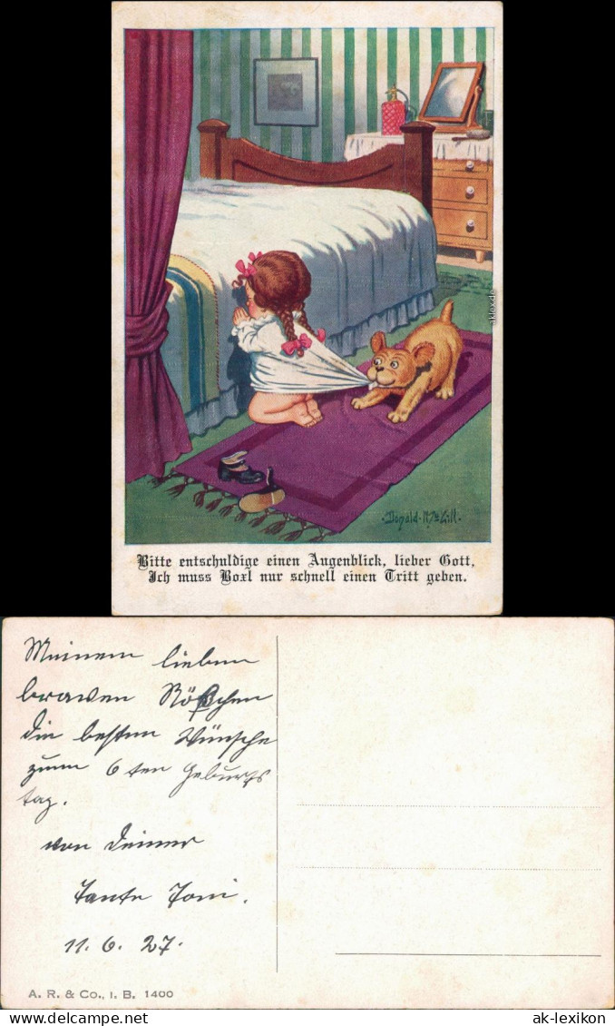 Ansichtskarte  Kleines Mädchen Beim Beten - Hund Künstlerkarte Donald 1927  - Portraits