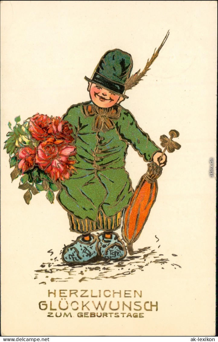 Ansichtskarte  Geburtstag: Kobolt, Blumen Und Schirm 1913 Prägekarte - Anniversaire