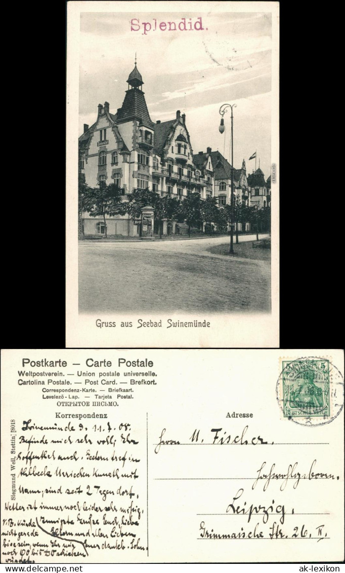 Postcard Swinemünde Świnoujście Straßenpartie - Hotel 1908  - Pommern