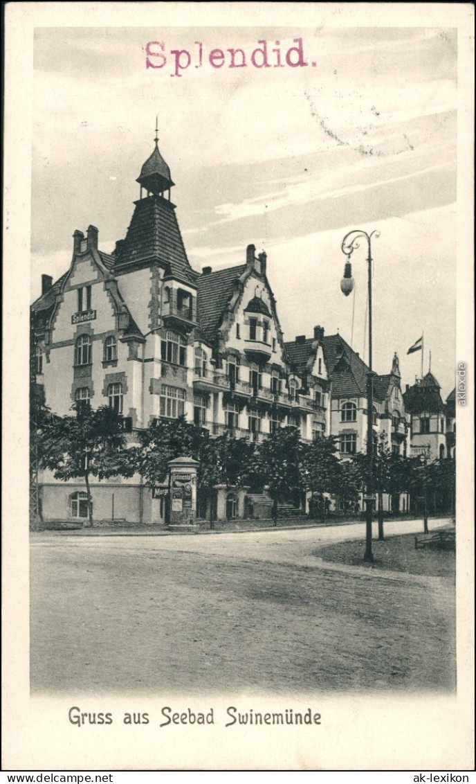 Postcard Swinemünde Świnoujście Straßenpartie - Hotel 1908  - Pommern