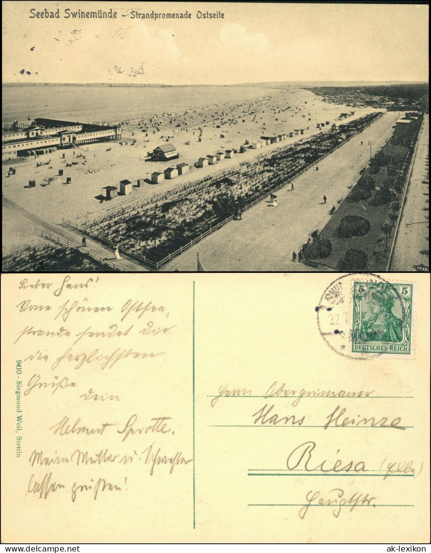 Postcard Swinemünde Świnoujście Badeanstalt, Promenade 1909  - Pommern