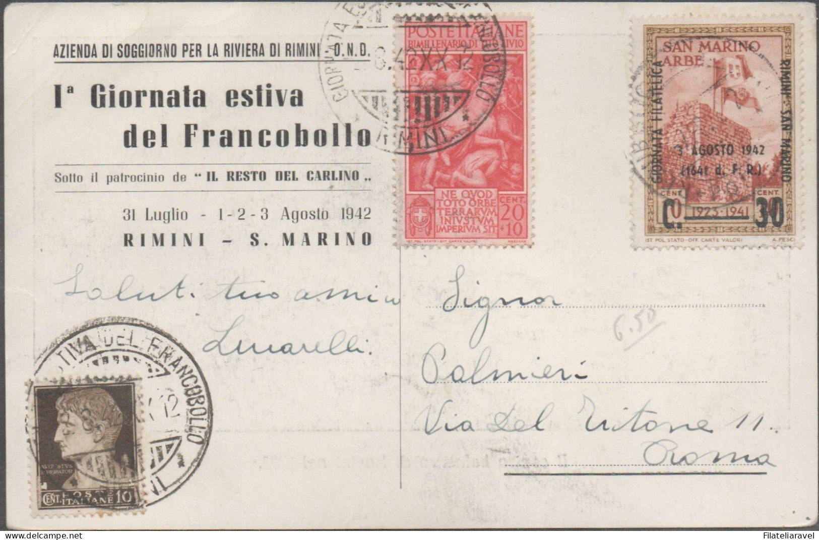 SAN MARINO - Storia Postale - Lettera 1944 E Cartolina 1942 (AFFRANCATURA MISTA). - Cartas & Documentos