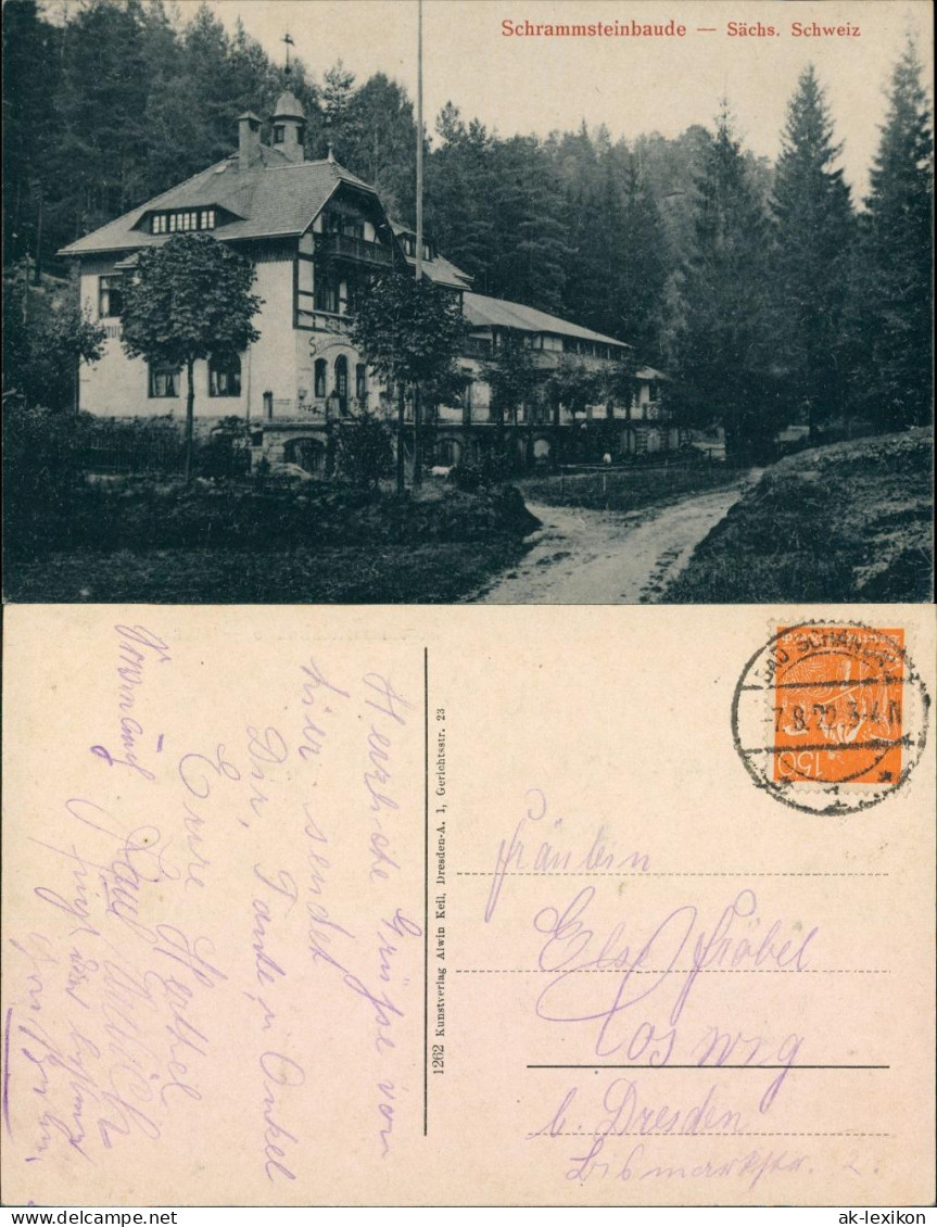 Ansichtskarte Ostrau-Bad Schandau Schrammsteinbaude (FDGB-Heim ) 1922 - Bad Schandau