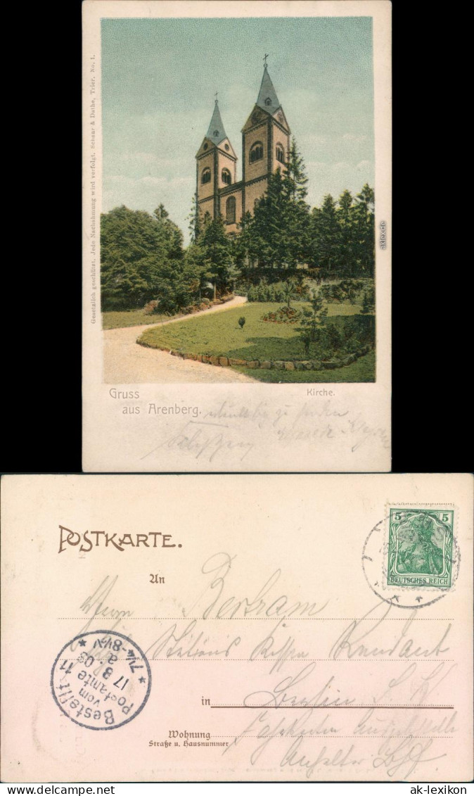 Ansichtskarte Arenberg-Koblenz St. Nikolaus Kirche 1909 - Koblenz