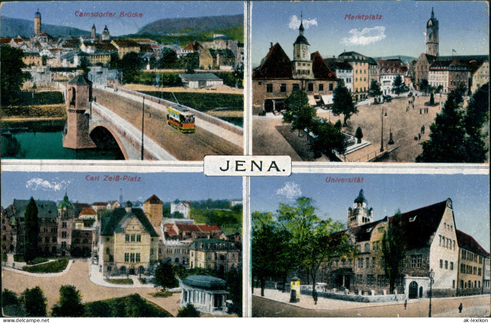 Jena Camsdorfer Brücke, Marktplatz, Carl Zeiß-Platz, Universität 1918 - Jena