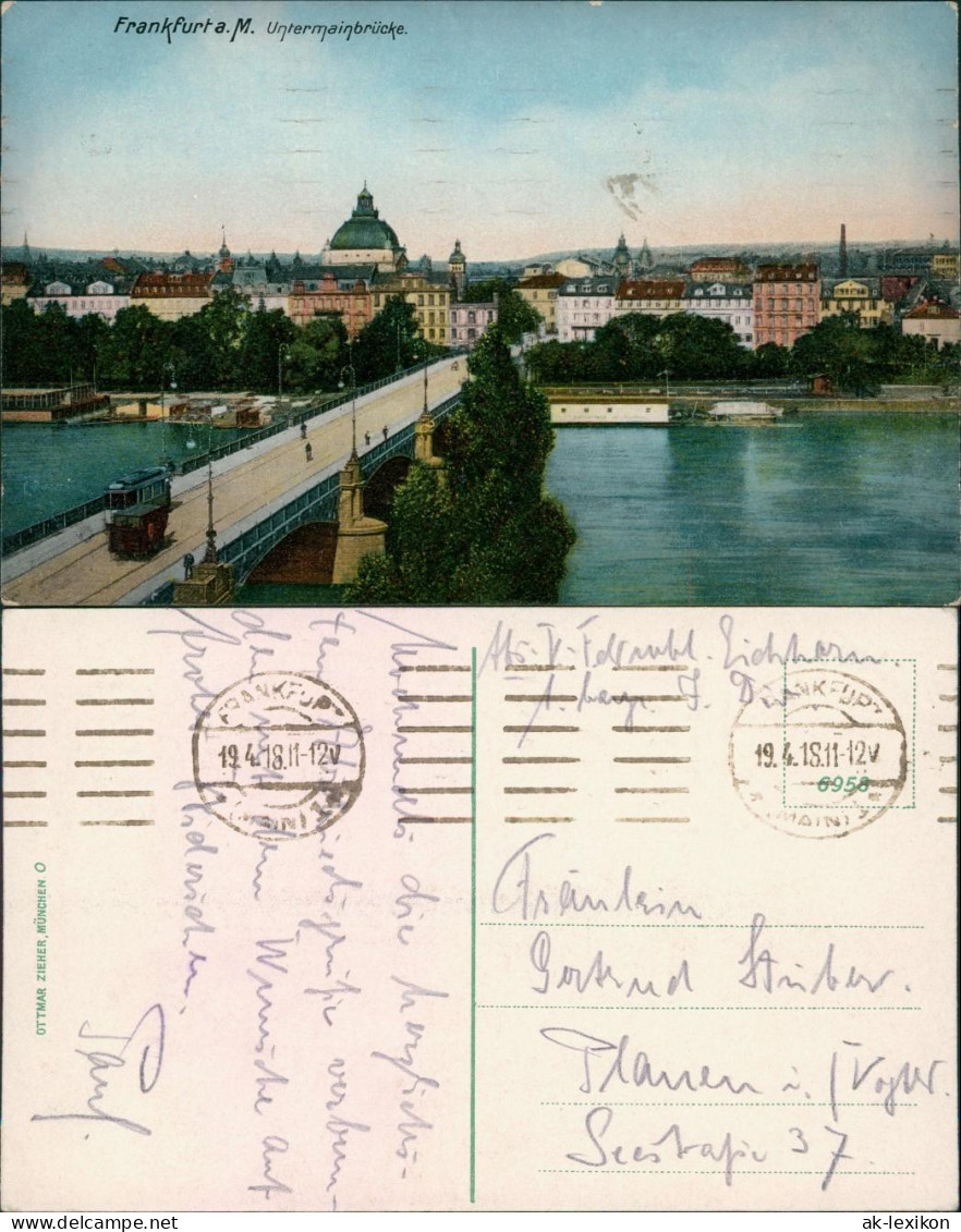 Ansichtskarte Frankfurt Am Main Untermainbrücke Mit Straßenbahn 1918 - Frankfurt A. Main