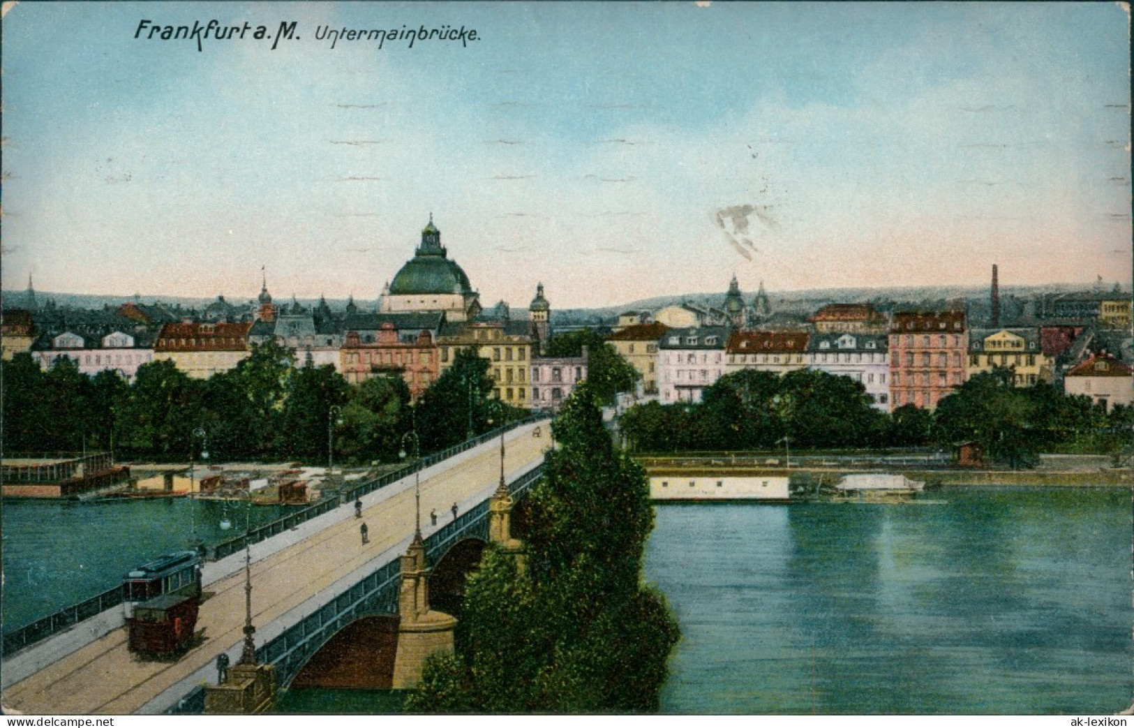 Ansichtskarte Frankfurt Am Main Untermainbrücke Mit Straßenbahn 1918 - Frankfurt A. Main