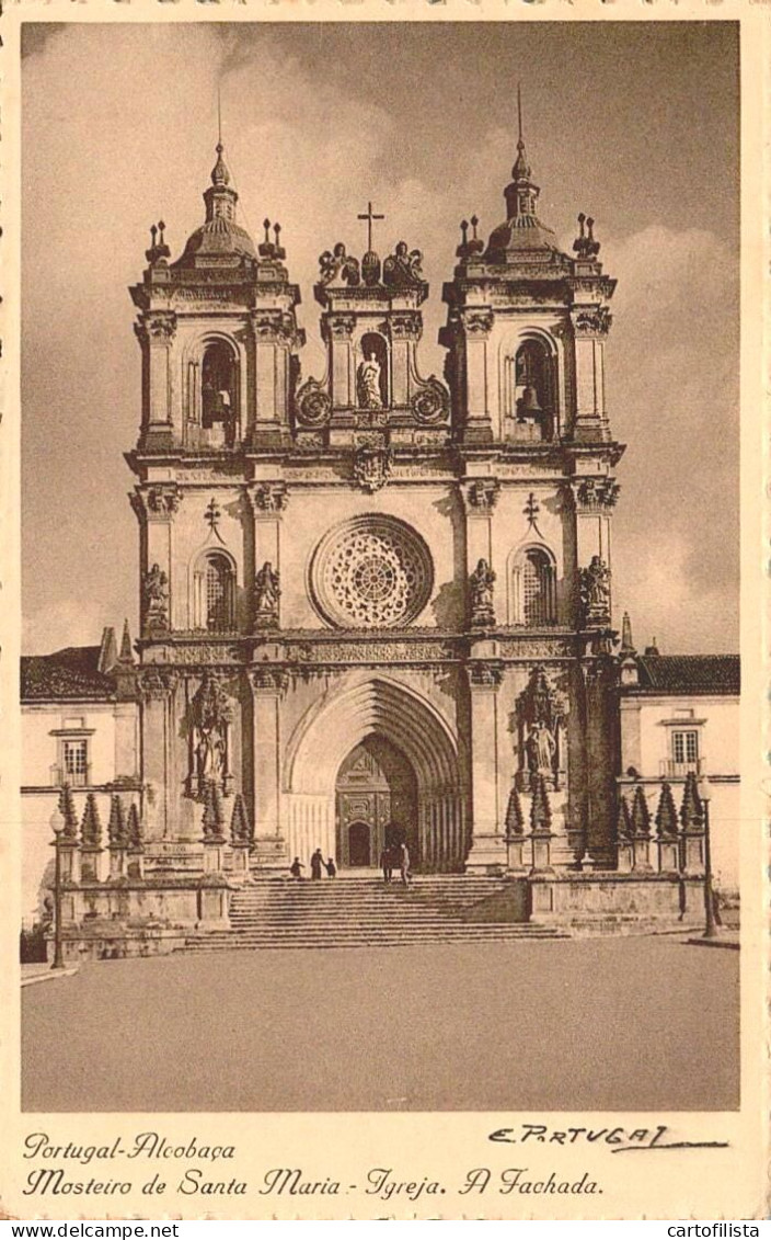 ALCOBAÇA - Fachada Da Igreja Do Mosteiro De Santa Maria - Foto De EDUARDO PORTUGAL  ( 2 Scans ) - Leiria
