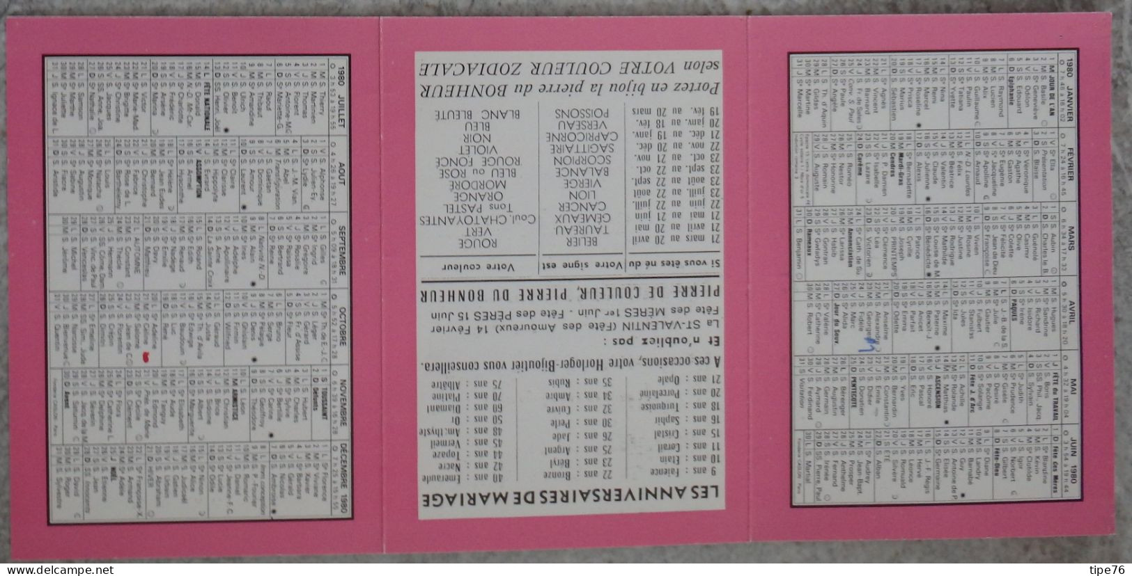 Petit Calendrier De Poche 1980 Aigrette De Chapeau Horloger  Rue Maréchal Foch Versailles Yvelines - Petit Format : 1971-80