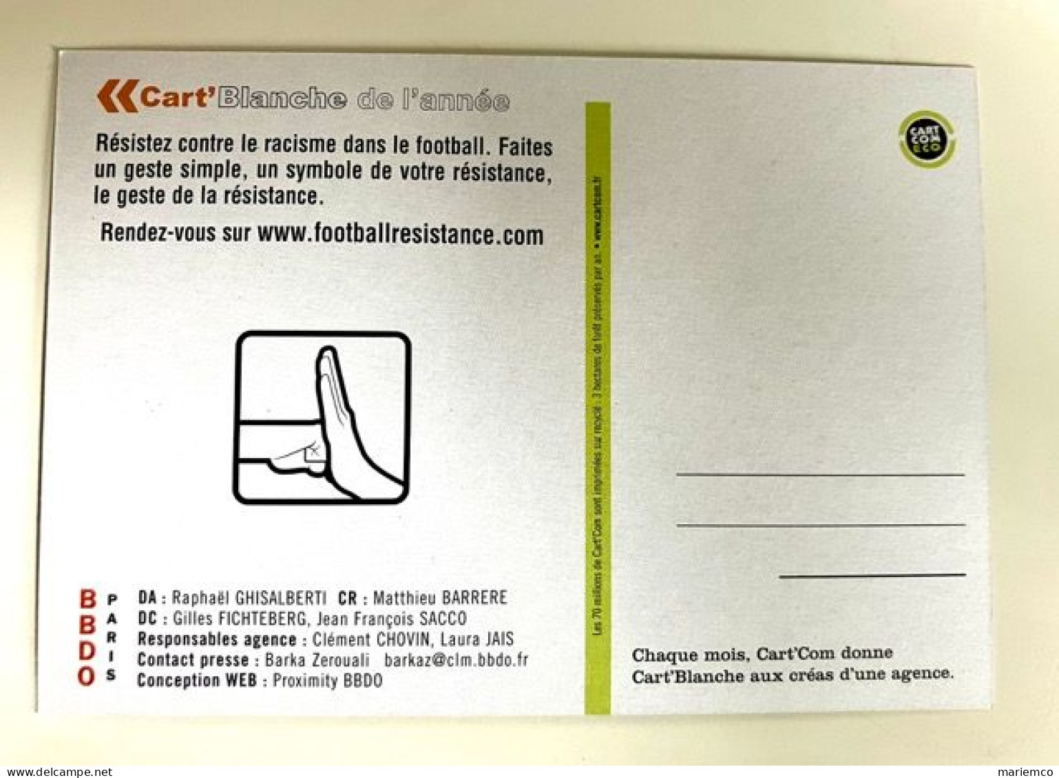 PUBLICITE FOOTBALLRESISTANCE Cart' Com - Football