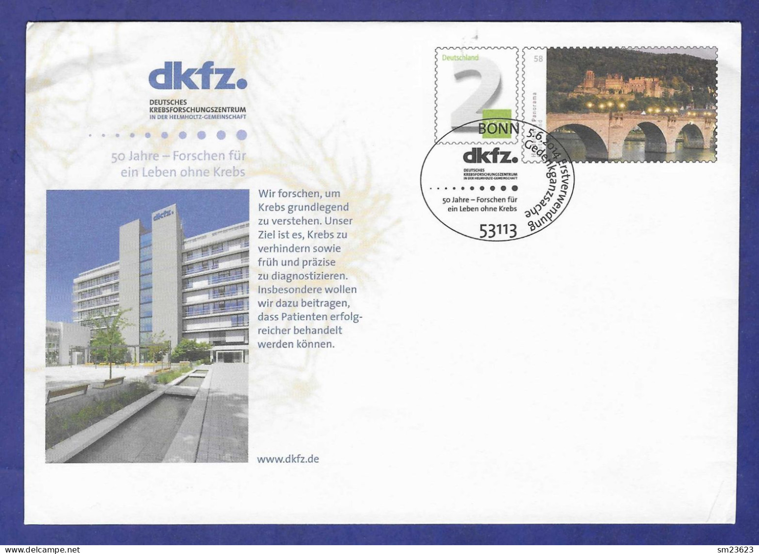 BRD 2014 , 50 Jahre - Forschen Für Ein Leben Ohne Krebs - Ganzsache / Brief - Ausgabestempel  Bonn 5.6.2014 - Briefomslagen - Gebruikt
