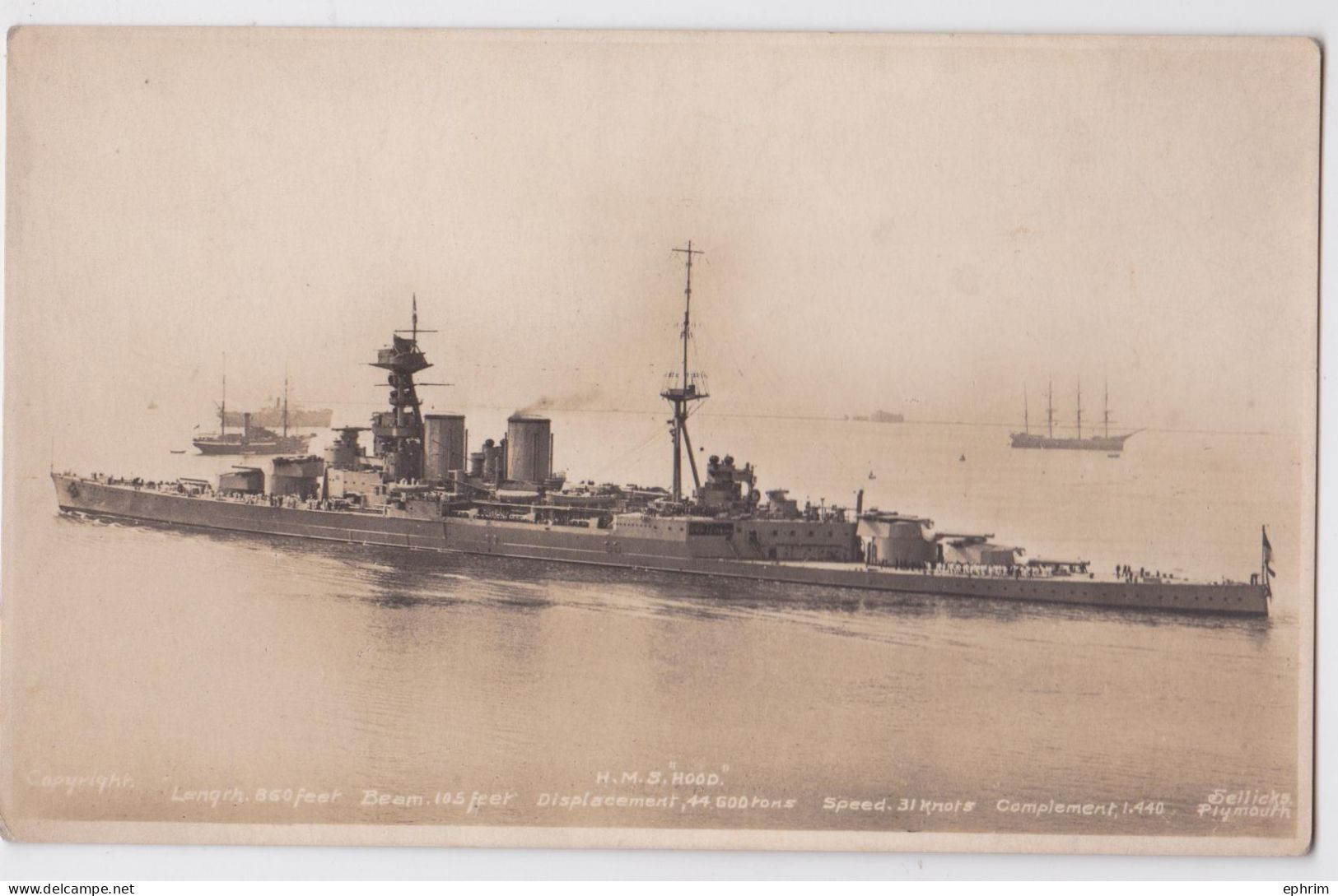 HMS Hood Royal Navy Battleship War Ship Cruiser Croiseur Navire De Guerre Bateau Cuirassé Sellicks Plymouth - Guerra