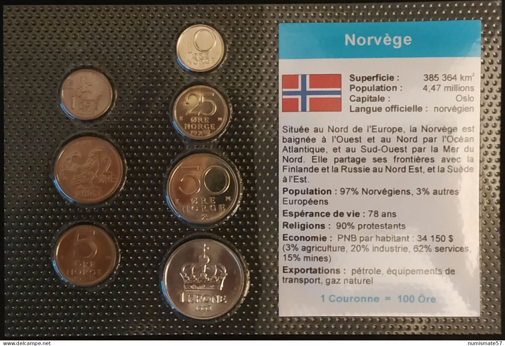 NORVEGE - NORWAY - SERIE DE 7 PIECES DIFFERENTES - 1 - 2 - 5 - 10 - 25 - 50 - ORE - 1 KRONE - Noruega