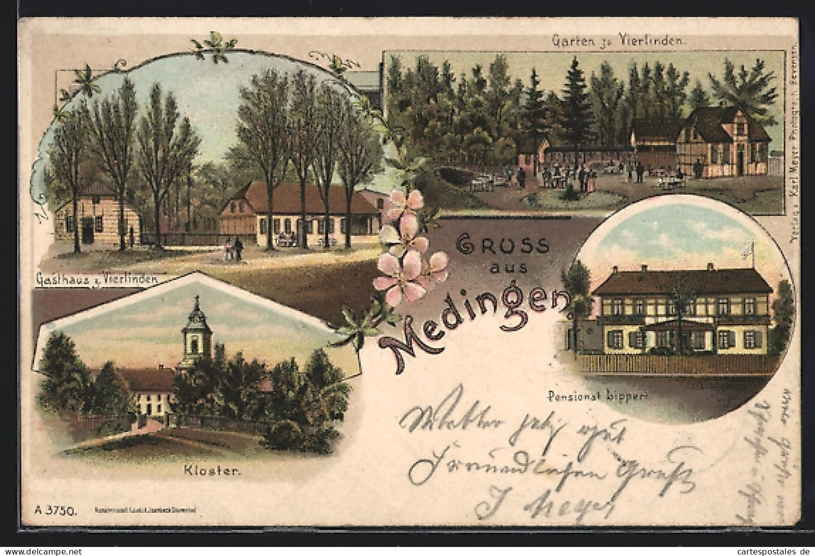 Lithographie Medingen / Bevensen, Gasthaus Z. Vierlinden, Garten, Pensionat Lippert  - Bad Bevensen