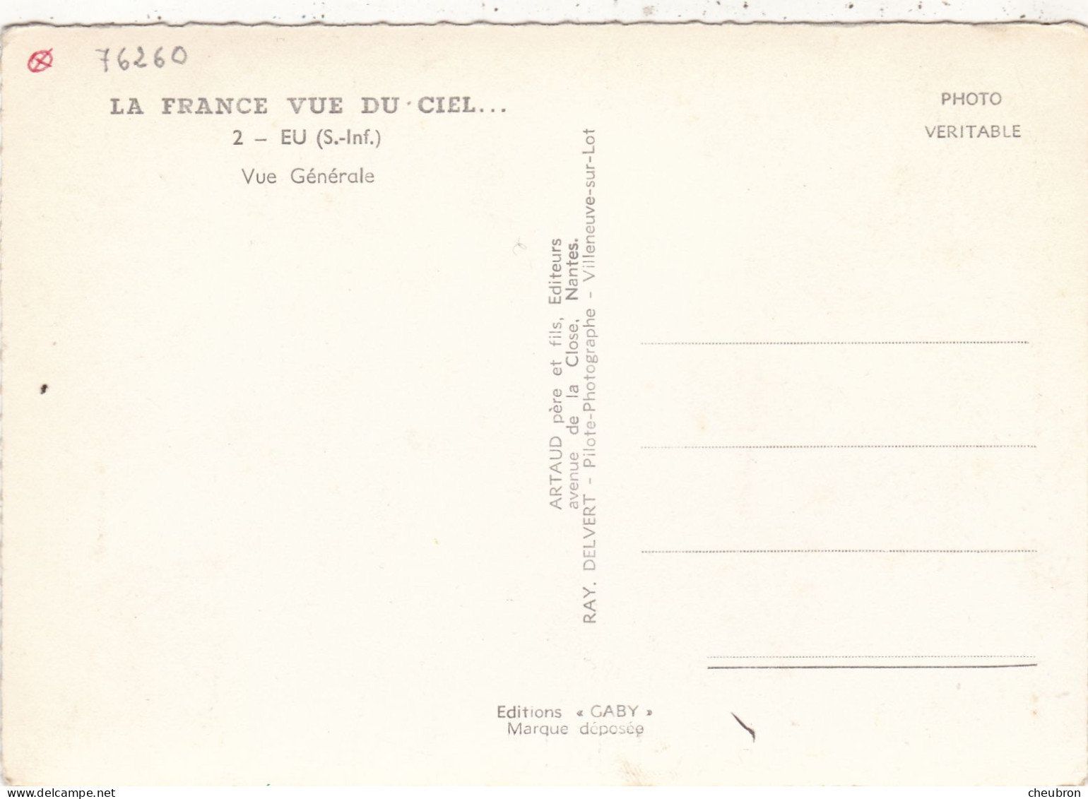 76. EU. CPA . VUE GENERALE AERIENNE .ANNEES 50 - Eu