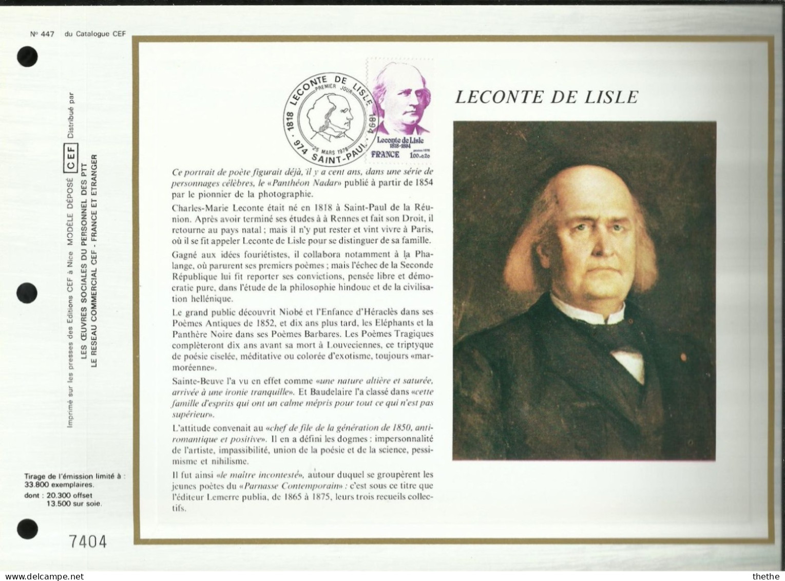 FRANCE - Lecontede Lisle (1818-1894) - N° 447 Du Catalogue CEF - 1970-1979