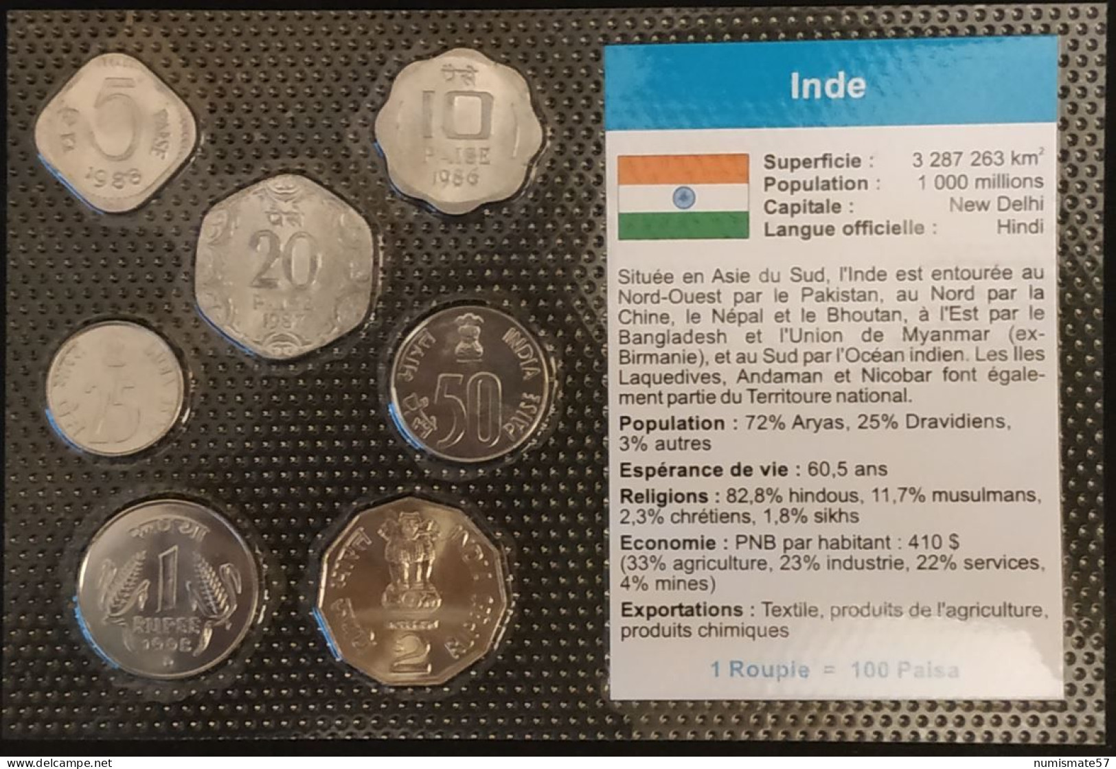 INDE - INDIA - SERIE DE 7 PIECES DIFFERENTES - 1 RUPEE - 2 RUPEES - 5 - 10 20 - 25 - 50 PAISE - India